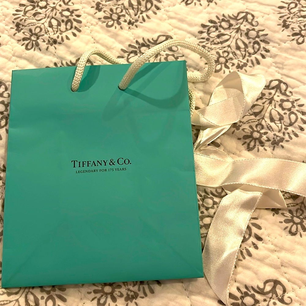 Tiffany and Co Bag and white ribbon 6” x 5”